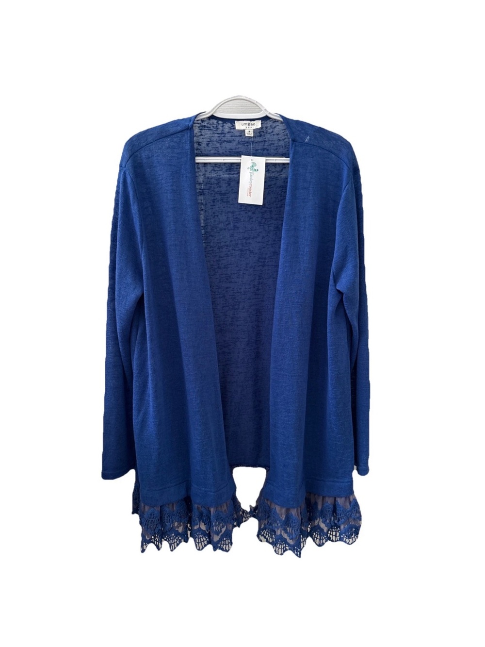 Umgee Royal Blue Open-Front Cardigan with Lace Hem